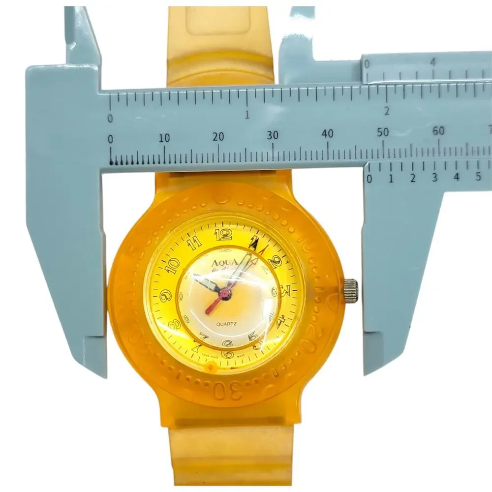 Vintage Y2K Aqua By Alexis Yellow Translucent Jelly Watch Bubble Dial Surf READ